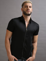 Black Zipper Short Sleeve Shirt