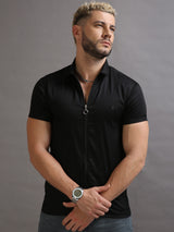 Black Zipper Short Sleeve Shirt