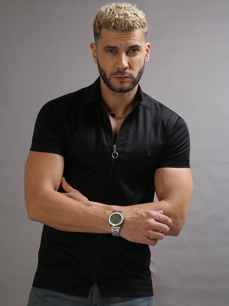 Black Zipper Short Sleeve Shirt