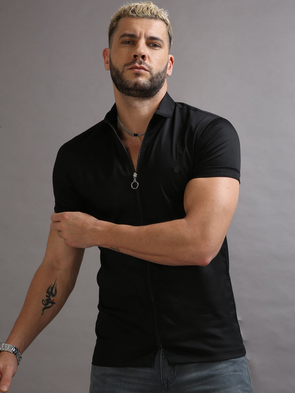 Black Zipper Short Sleeve Shirt