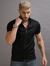 Black Zipper Short Sleeve Shirt