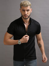 Black Zipper Short Sleeve Shirt