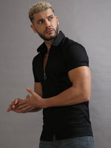 Black Zipper Short Sleeve Shirt