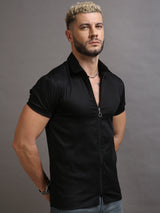 Black Zipper Short Sleeve Shirt