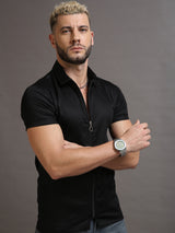 Black Zipper Short Sleeve Shirt