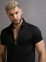 Black Zipper Short Sleeve Shirt