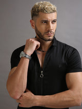 Black Zipper Short Sleeve Shirt