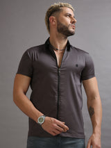 Grey Zipper Short Sleeve Shirt