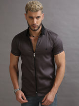 Grey Zipper Short Sleeve Shirt