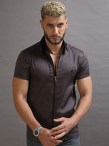 Grey Zipper Short Sleeve Shirt