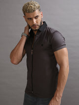 Grey Zipper Short Sleeve Shirt