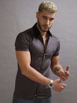 Grey Zipper Short Sleeve Shirt