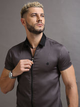 Grey Zipper Short Sleeve Shirt