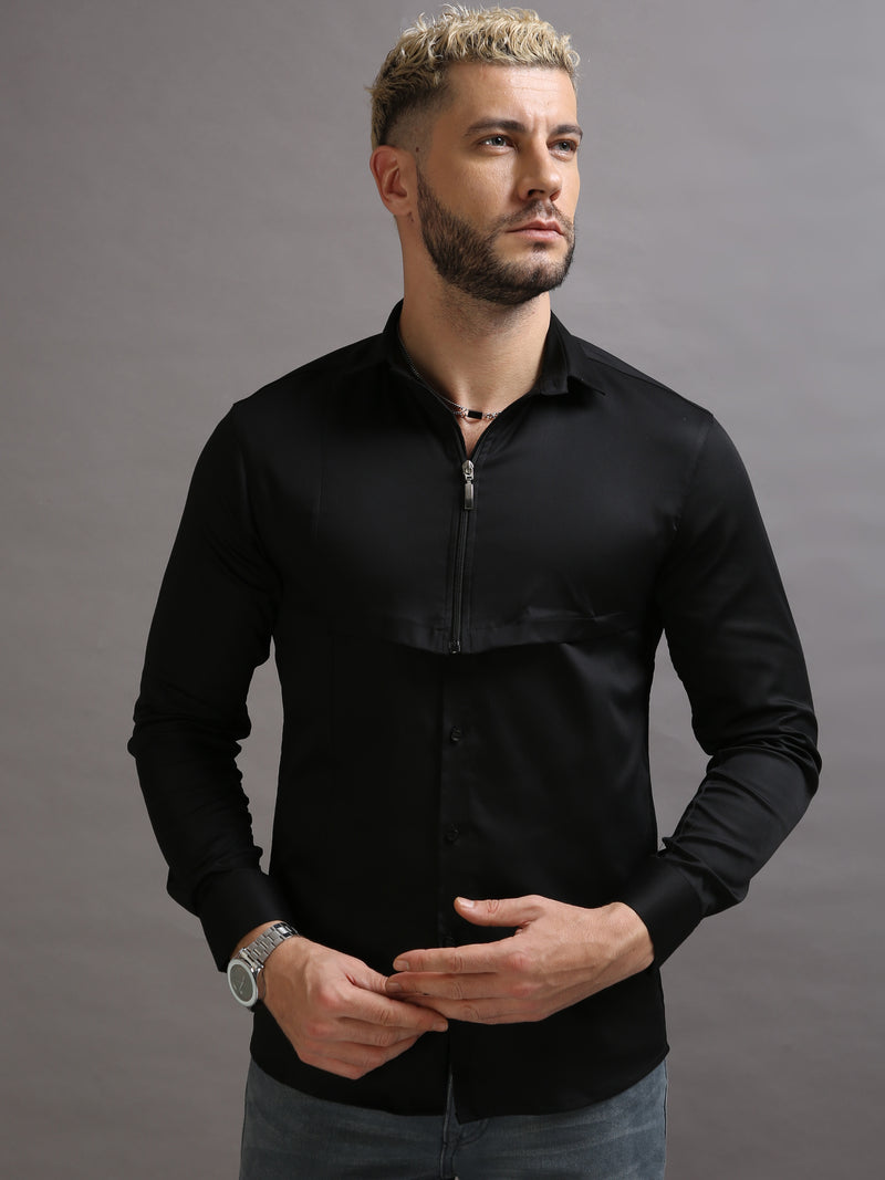 Zipper Waist Coat Shirt Black