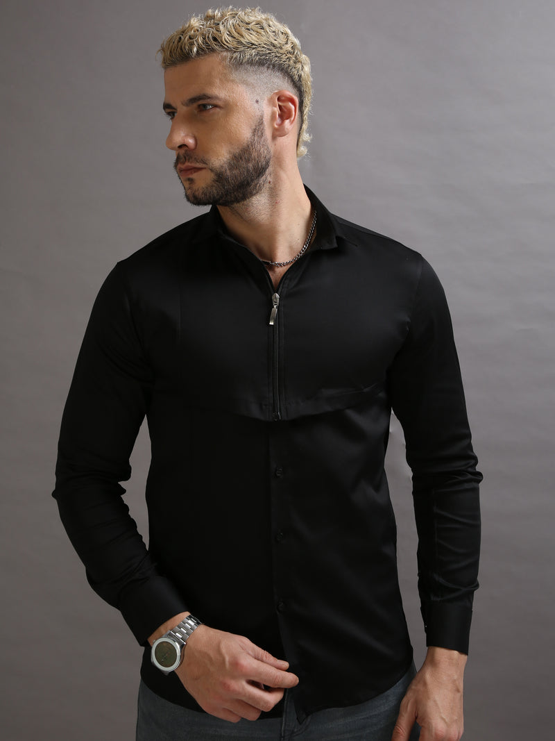 Zipper Waist Coat Shirt Black