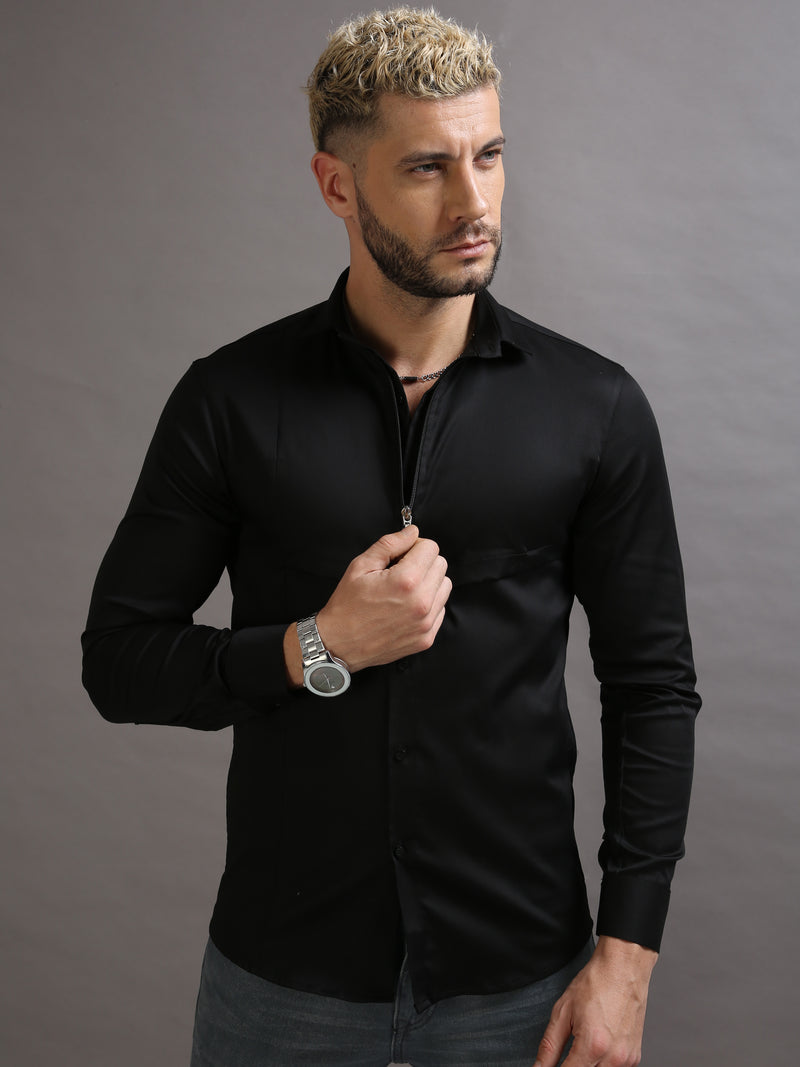 Zipper Waist Coat Shirt Black