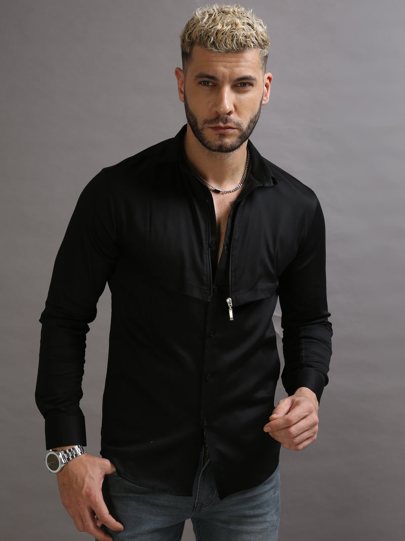 Zipper Waist Coat Shirt Black