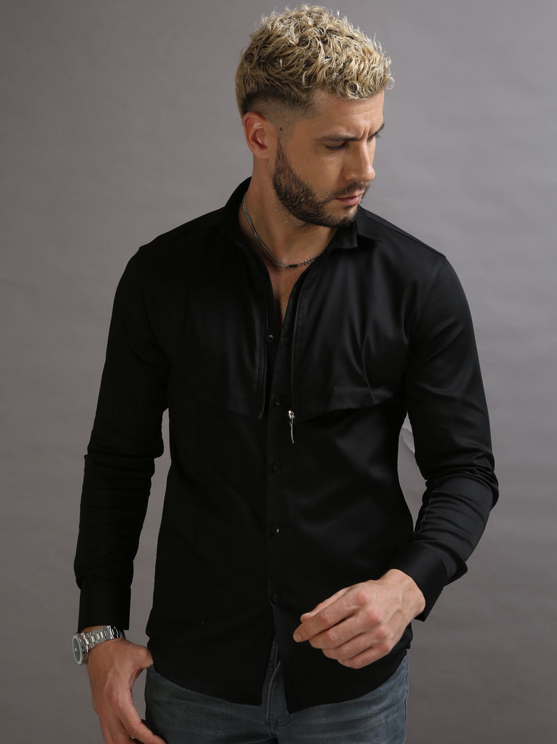 Zipper Waist Coat Shirt Black