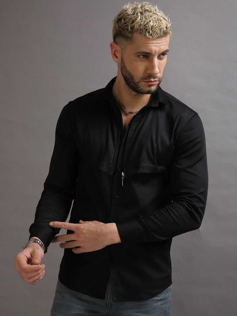 Zipper Waist Coat Shirt Black