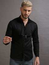 Zipper Waist Coat Shirt Black