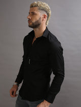 Zipper Waist Coat Shirt Black