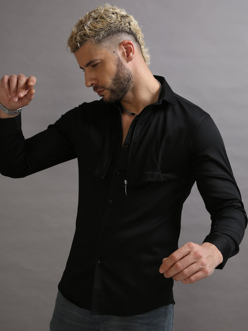 Zipper Waist Coat Shirt Black