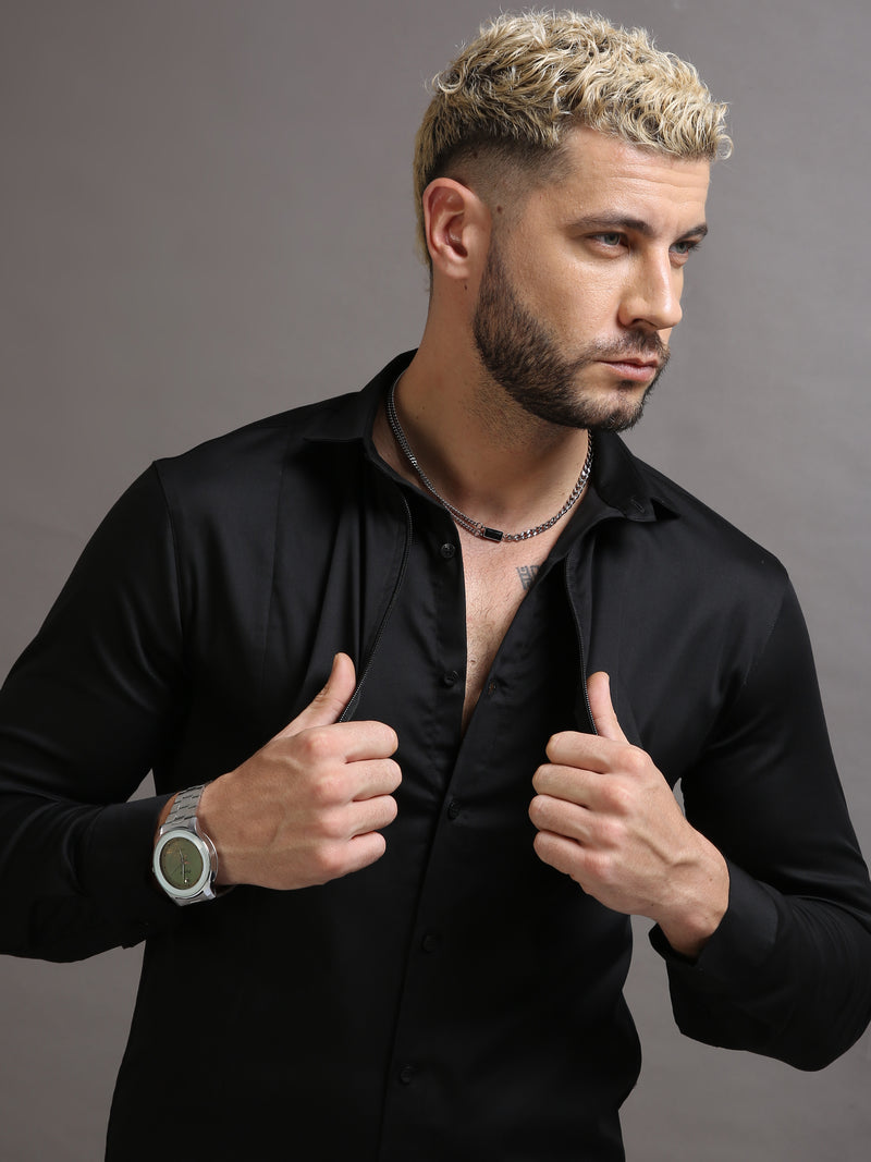 Zipper Waist Coat Shirt Black