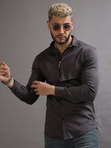 Zipper Waist Coat Shirt Grey