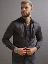 Zipper Waist Coat Shirt Grey