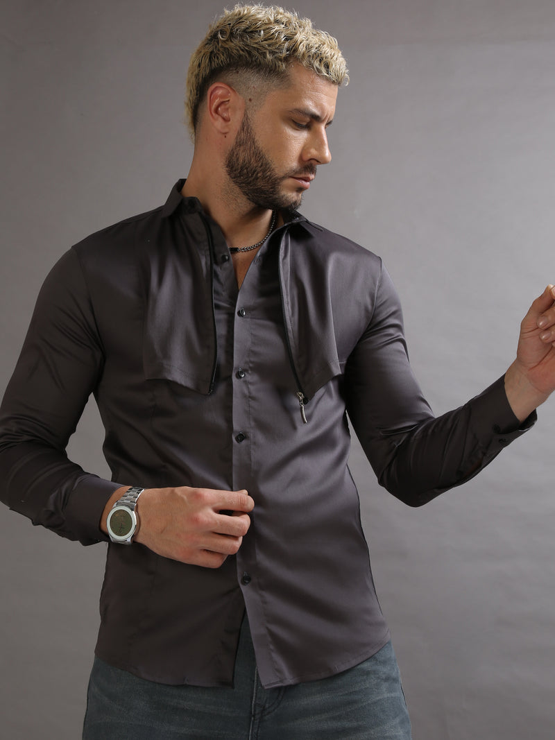 Zipper Waist Coat Shirt Grey