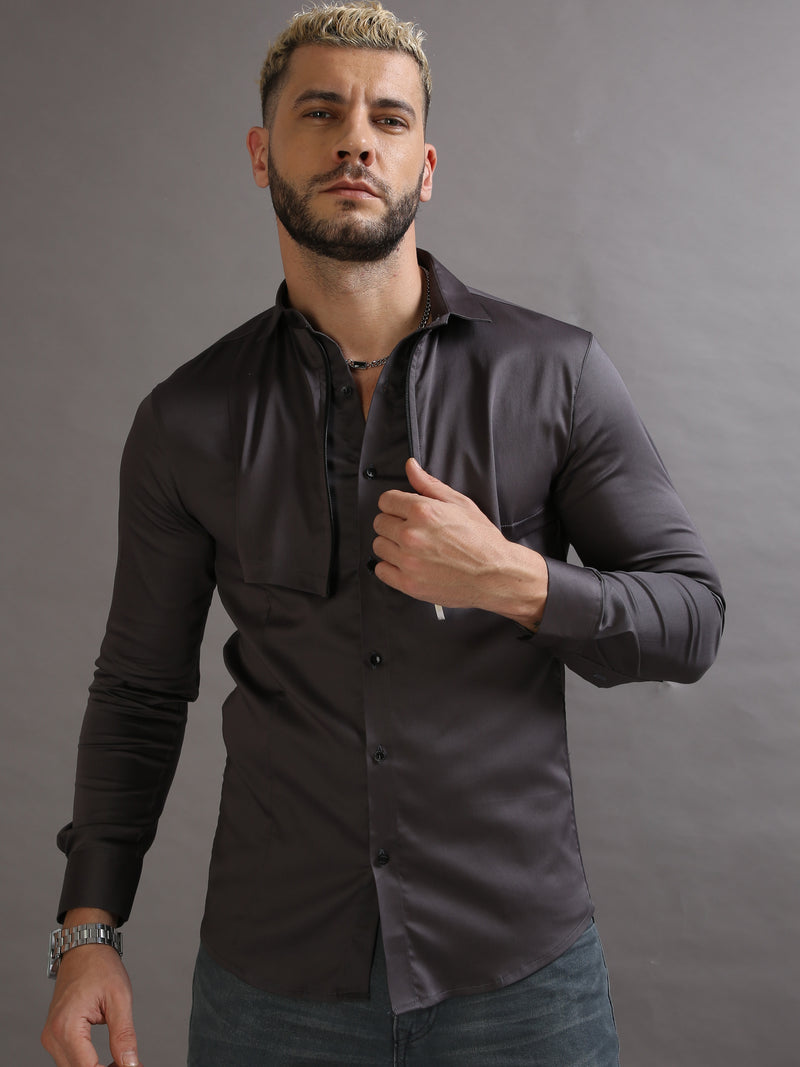 Zipper Waist Coat Shirt Grey