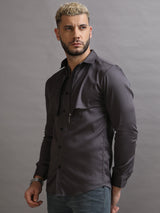 Zipper Waist Coat Shirt Grey