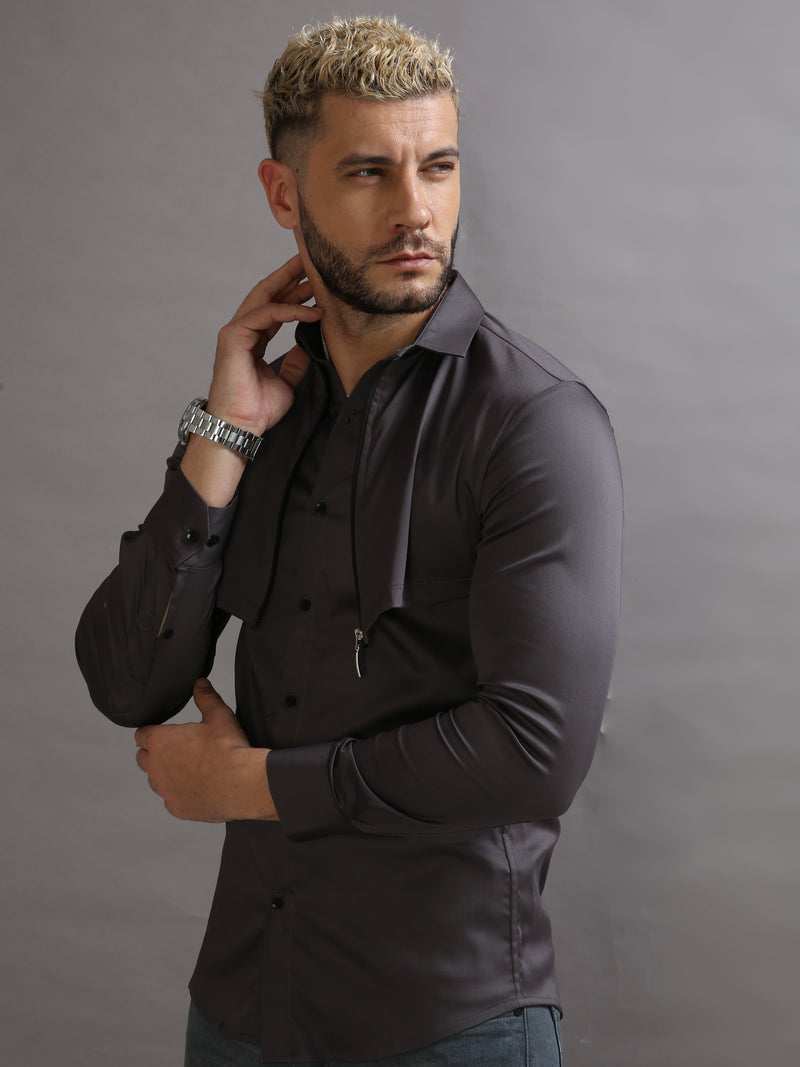 Zipper Waist Coat Shirt Grey