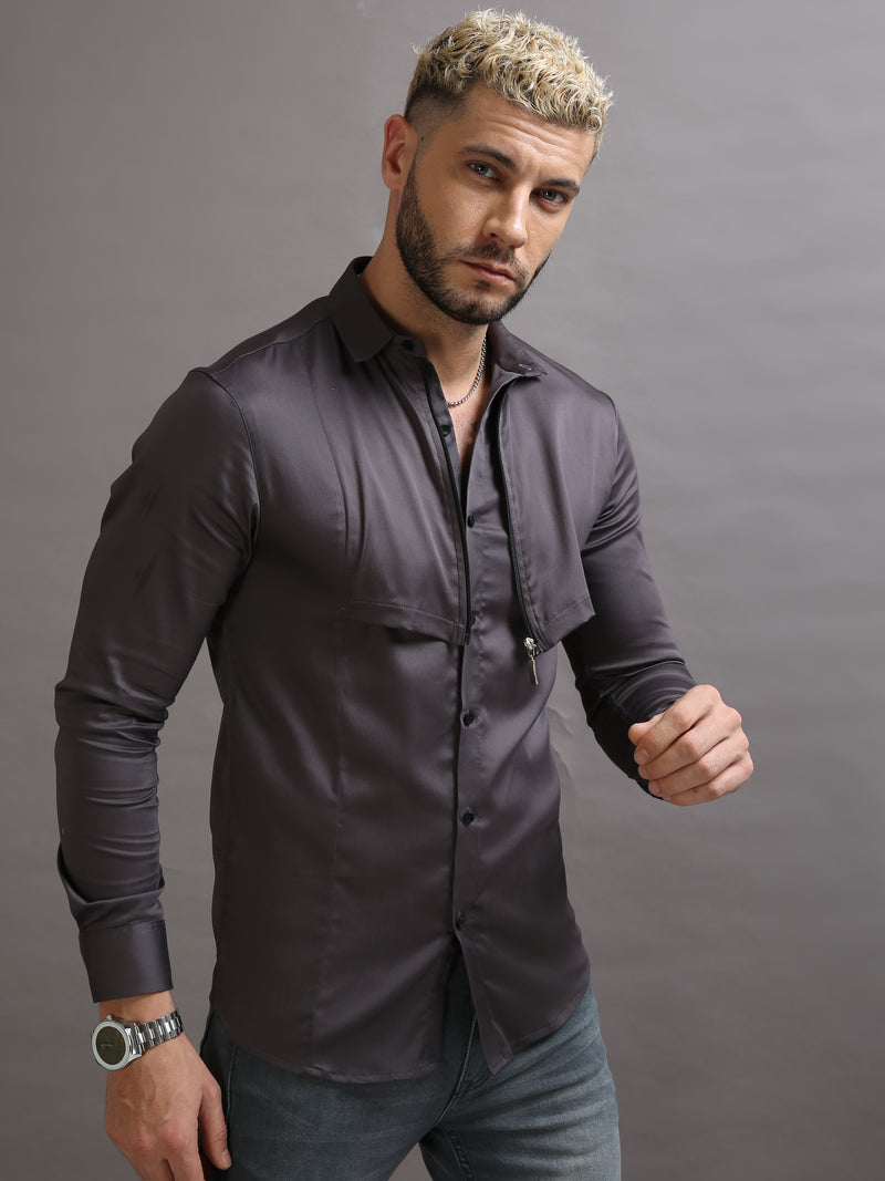 Zipper Waist Coat Shirt Grey