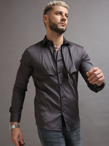 Zipper Waist Coat Shirt Grey